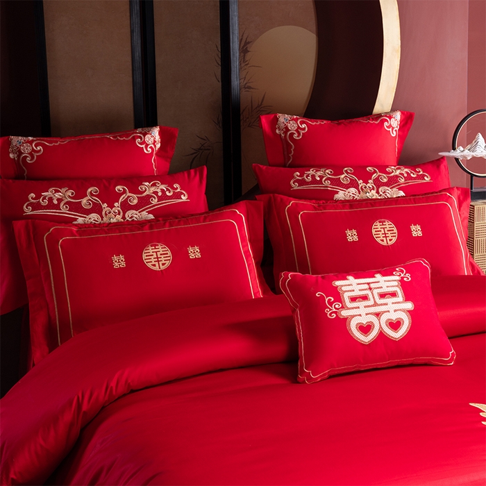 91家纺网 家纺一手货源 找家纺 博之洋婚庆 2025新款全棉长绒棉刺绣新中式婚庆系列多件套一生相守