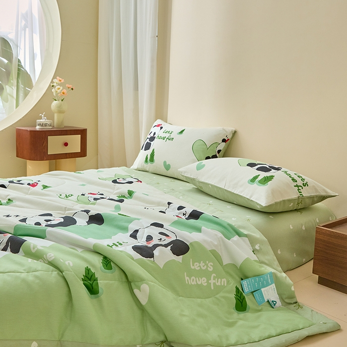 91家纺网 家纺一手货源 找家纺 宝士康家纺 2025新款10A抗菌全棉夏被 被子被芯 森林熊猫