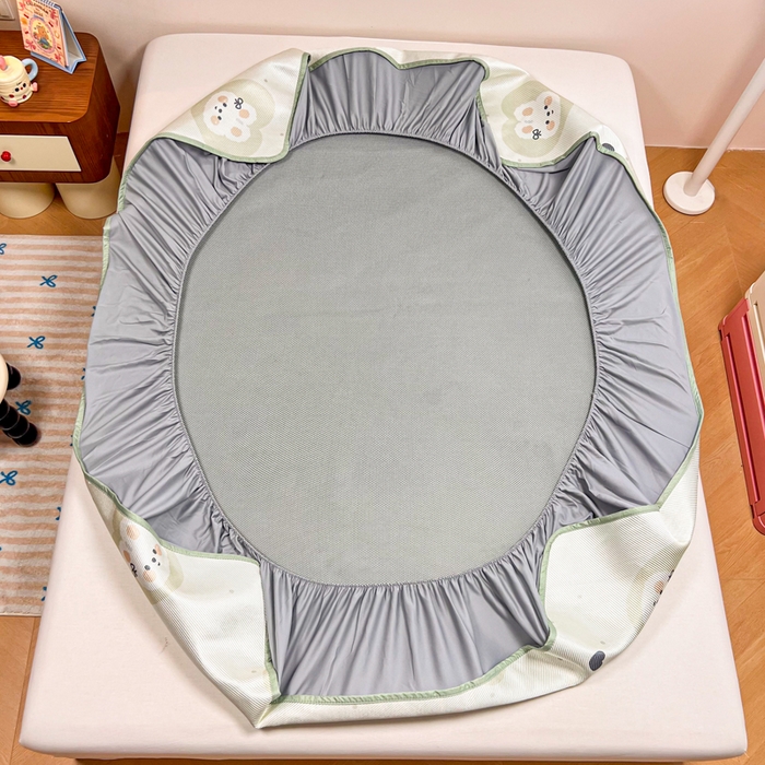 91家纺网 家纺一手货源 找家纺 慕尚家纺 2025新款数码印花床席床笠款冰藤席 床笠款-兔卷卷