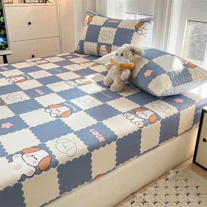 91家纺网 家纺一手货源 找家纺 宝士康家纺 2025新款10A抗菌全棉印花床笠 嗨皮狗