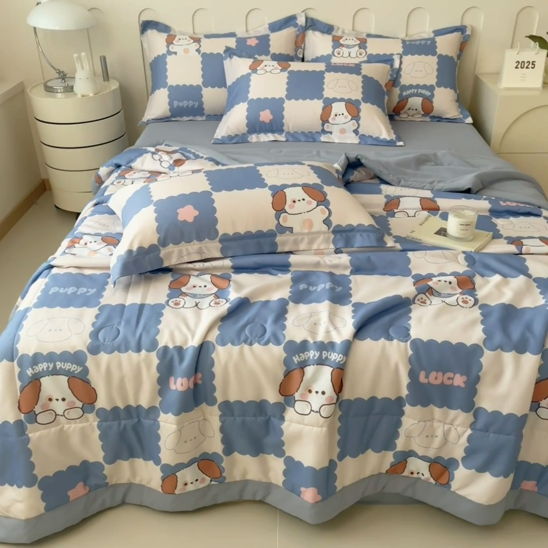 91家纺网 家纺一手货源 找家纺 宝士康家纺 2025新款10A抗菌针织夏被 嗨皮狗狗