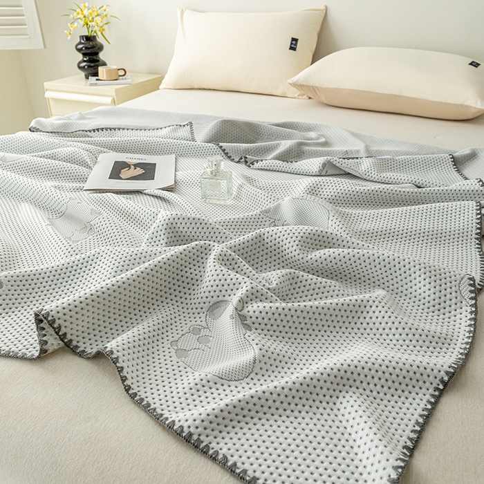 91家纺网 家纺一手货源 找家纺 梦尚舒 2025新款直播热款凉感针织提花盖毯子夏被贝壳边空调被 卡皮巴拉-灰