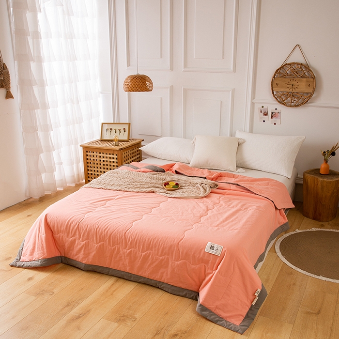 91家纺网 家纺一手货源 找家纺 天瑜 2024全棉夏被棉花芯纯色水洗棉夏凉被可水洗空调被 活力橙
