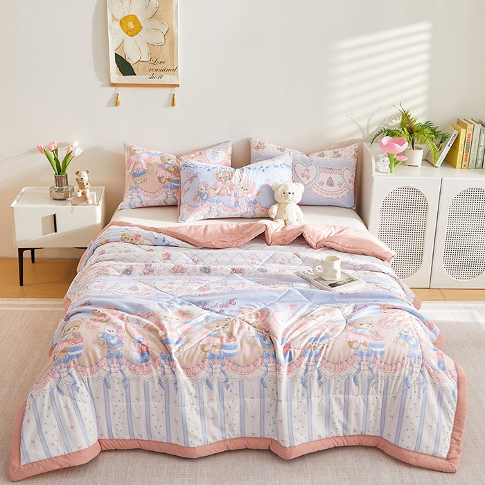 91家纺网 家纺一手货源 找家纺 海洋家纺 2025款水洗棉纯棉花夏凉被全棉花印花夏被空调被薄被子 洛丽塔-粉