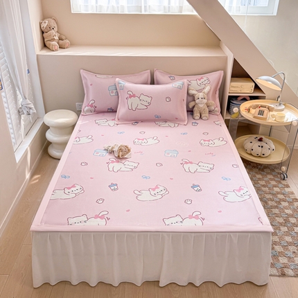 2025新款懒猫600D数码印花冰藤凉席 奶茶猫咪