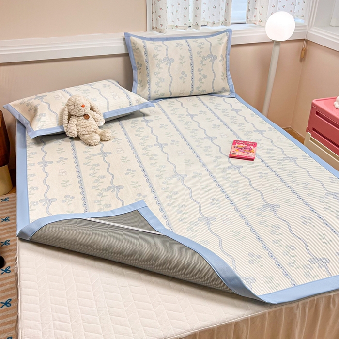 91家纺网 家纺一手货源 找家纺 慕尚家纺 2025新款数码印花床席床笠款冰藤席 床席款-高冷兔