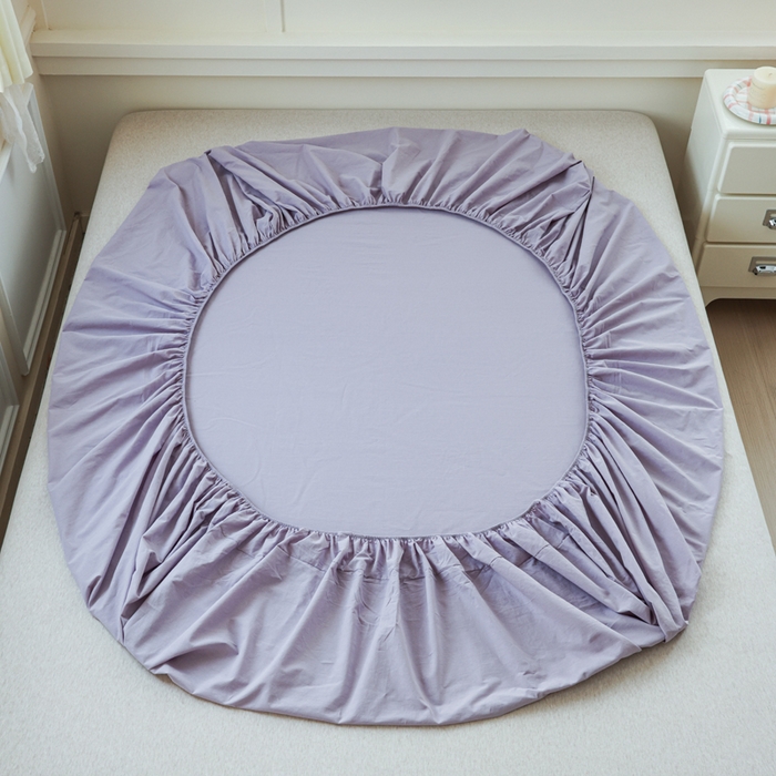 91家纺网 家纺一手货源 找家纺 2025新款全棉A类简约素色水洗棉纯棉单床笠 浅紫