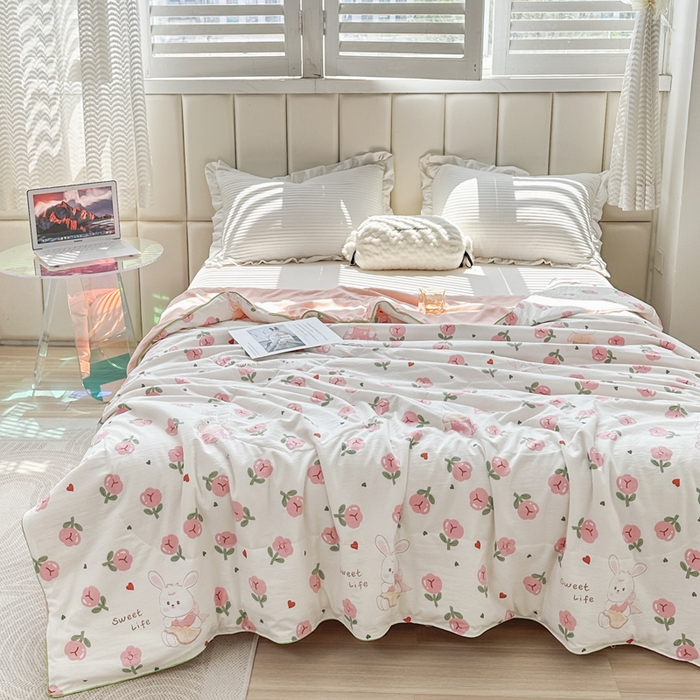 91家纺网 家纺一手货源 找家纺 （总）富艺隆 2025新款A类水洗棉双层纱夏被水洗棉麻空调被直播爆款大豆夏被