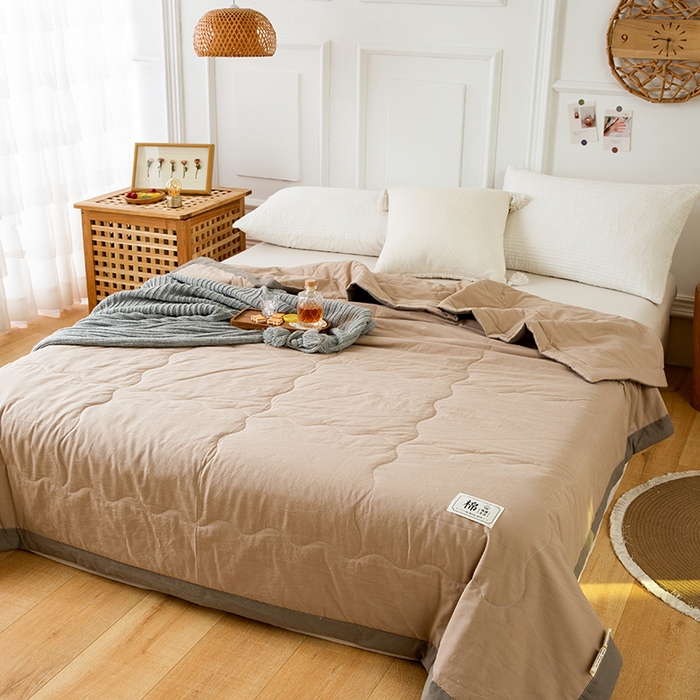 91家纺网 家纺一手货源 找家纺  天瑜 2024全棉夏被棉花芯纯色水洗棉夏凉被可水洗空调被 卡其