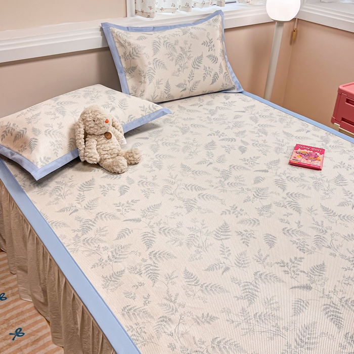 91家纺网 家纺一手货源 找家纺 慕尚家纺 2025新款数码印花床席床笠款冰藤席 床席款-土豆叶