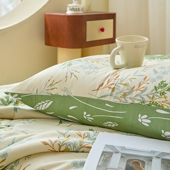 91家纺网 家纺一手货源 找家纺 宝士康家纺 2025新款10A抗菌全棉夏被四件套（床笠款） 仙草