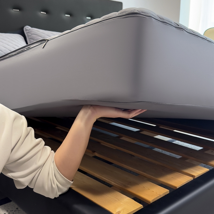 91家纺网 家纺一手货源 找家纺 叠派家纺 2025新款5A抗菌A类夹棉床笠经典款防水款系列 星空灰-小格子经典款