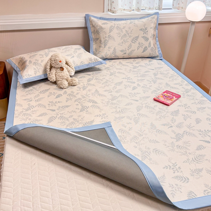 91家纺网 家纺一手货源 找家纺 慕尚家纺 2025新款数码印花床席床笠款冰藤席 床席款-土豆叶