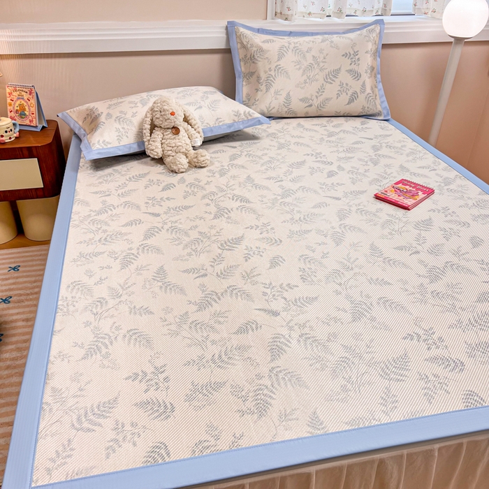 91家纺网 家纺一手货源 找家纺 慕尚家纺 2025新款数码印花床席床笠款冰藤席 床席款-土豆叶