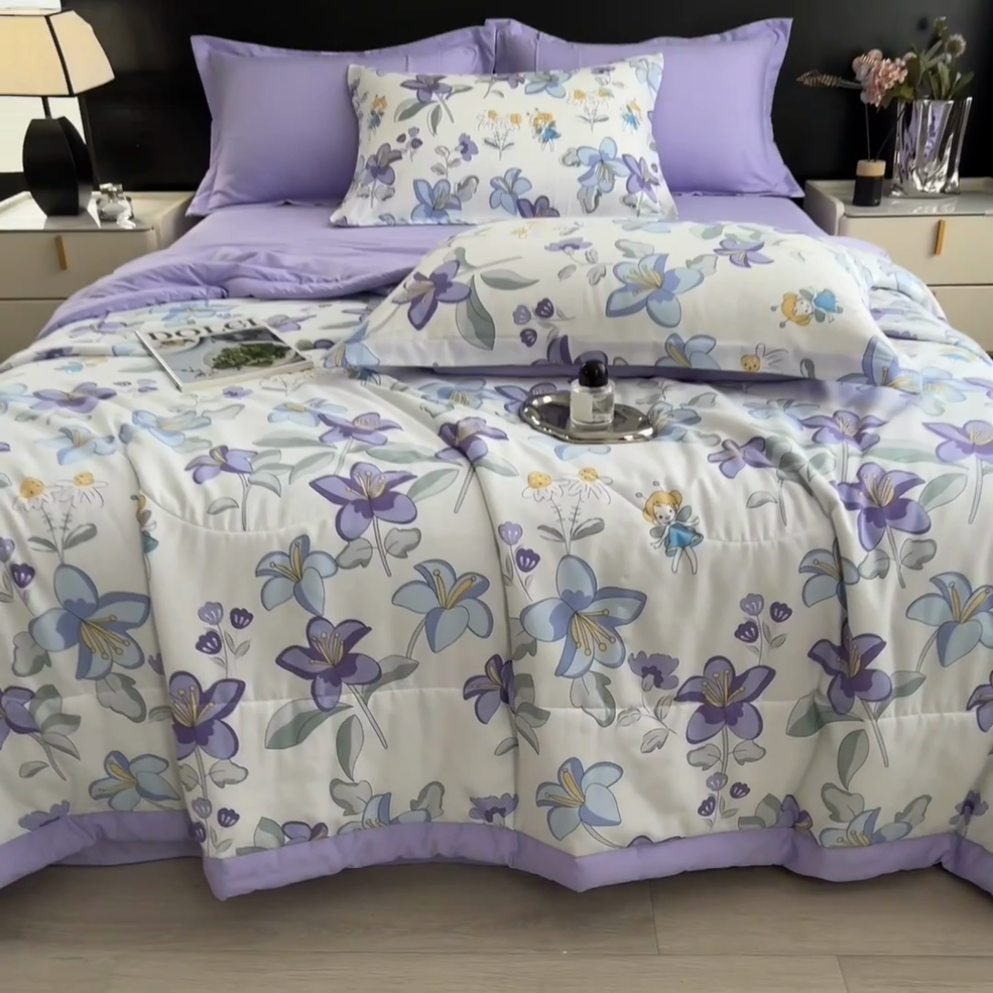 91家纺网 家纺一手货源 找家纺 宝士康家纺 2025新款10A抗菌双层纱印花夏被 花仙子