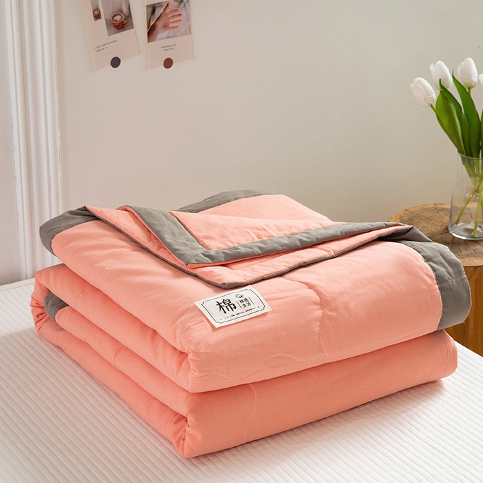 91家纺网 家纺一手货源 找家纺 天瑜 2024全棉夏被棉花芯纯色水洗棉夏凉被可水洗空调被 活力橙