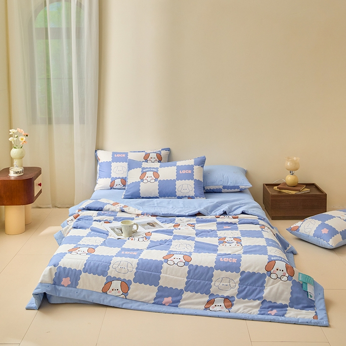 91家纺网 家纺一手货源 找家纺 宝士康家纺 2025新款10A抗菌全棉夏被四件套（床笠款） 嗨皮狗