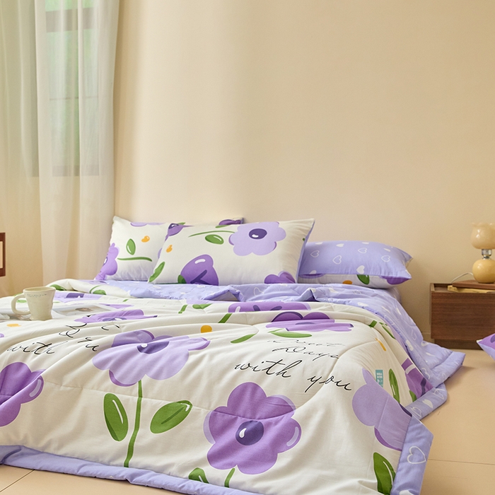 91家纺网 家纺一手货源 找家纺 宝士康家纺 2025新款10A抗菌全棉夏被四件套（床笠款） 幽梦紫曦