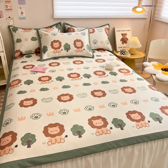 91家纺网 家纺一手货源 找家纺 2025新款懒猫600D数码印花冰藤凉席 狮子王