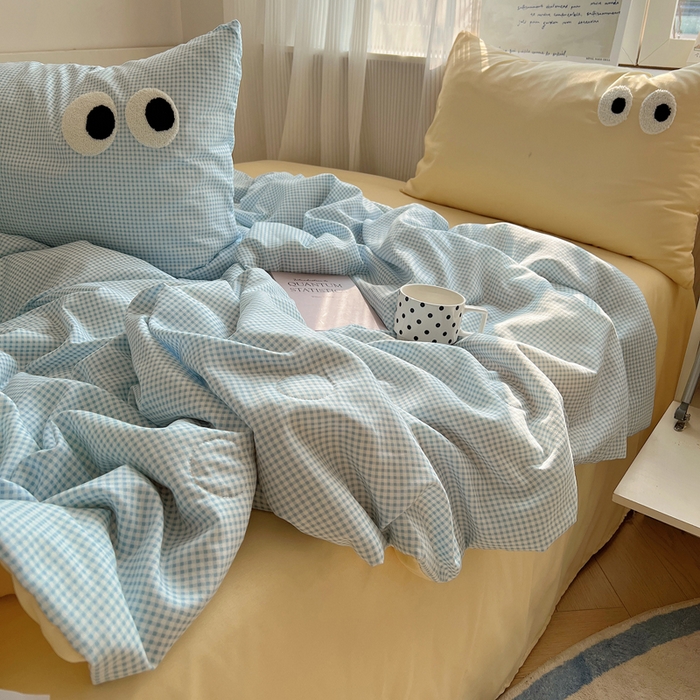 91家纺网 家纺一手货源 找家纺 慕尚家纺 2025新款大眼萌仔夏被 大眼萌 蓝格黄