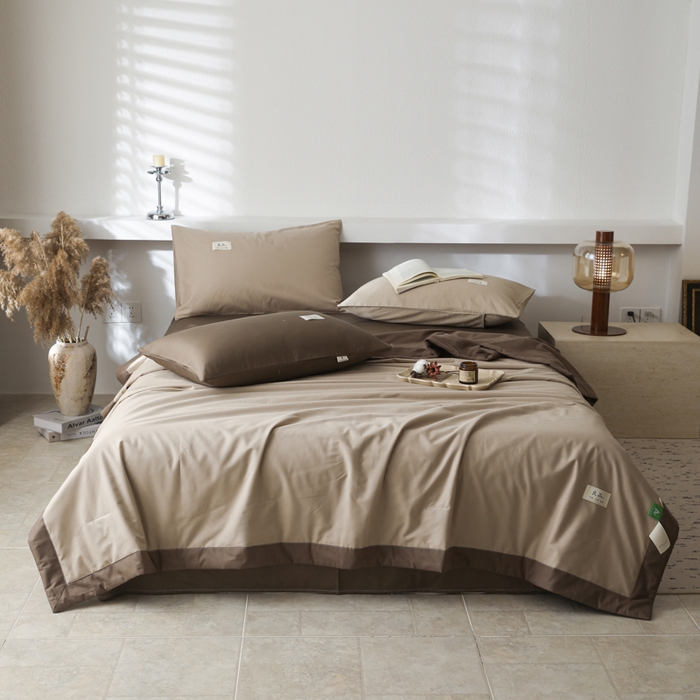 91家纺网 家纺一手货源 找家纺 眠博士 2025新款A类全棉40S纯棉新疆棉大豆夏被夏凉被空调被 包边夏被40支-杏色拼春泥