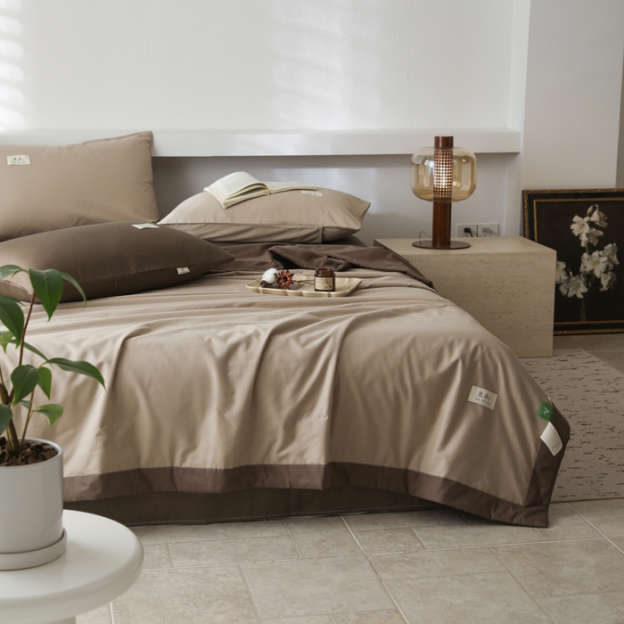 91家纺网 家纺一手货源 找家纺 眠博士 2025新款A类全棉40S纯棉新疆棉大豆夏被夏凉被空调被 包边夏被40支-杏色拼春泥