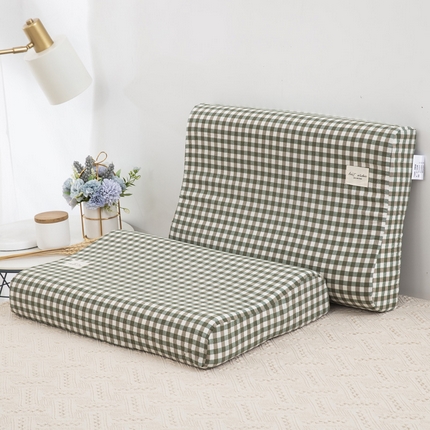 91家纺网 家纺一手货源 找家纺 大黄蜂家居家纺 2025新款全棉水洗棉乳胶枕套 水绿小格