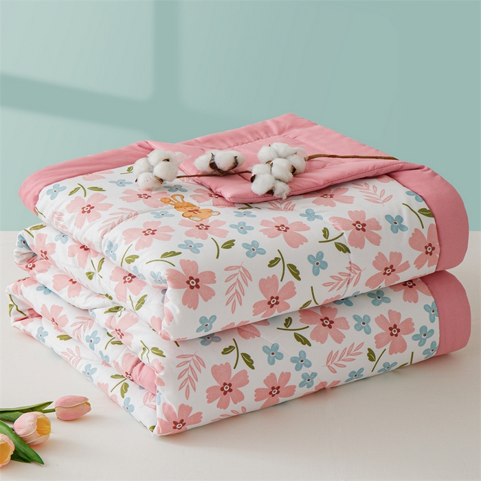 91家纺网 家纺一手货源 找家纺 海洋家纺 2025款水洗棉纯棉花夏凉被全棉花印花夏被空调被薄被子 悠然粉