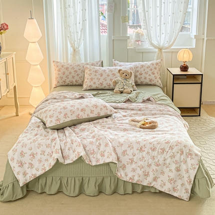 2025新款针织双层纱夏被床盖四件套单夏被单床盖单品 蔷薇之恋