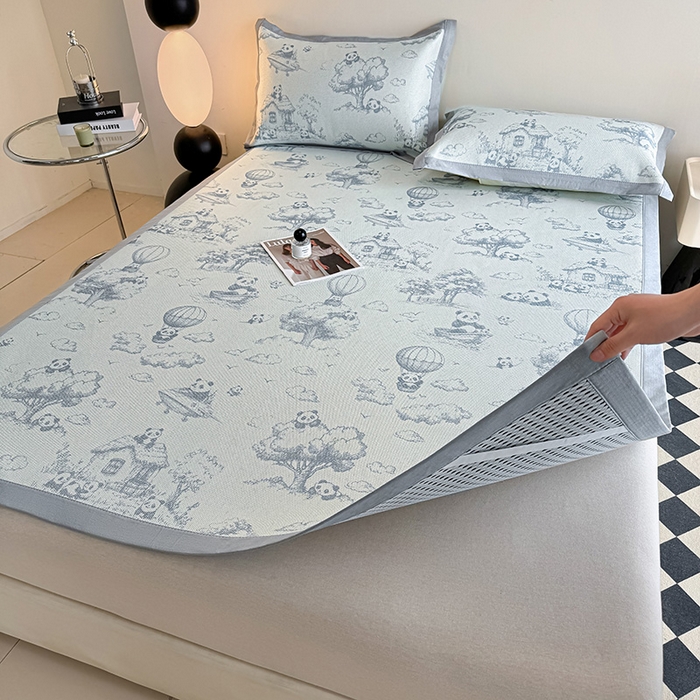 91家纺网 家纺一手货源 找家纺 格真2025新款简约印花冰藤席席子凉席 国宝乐园