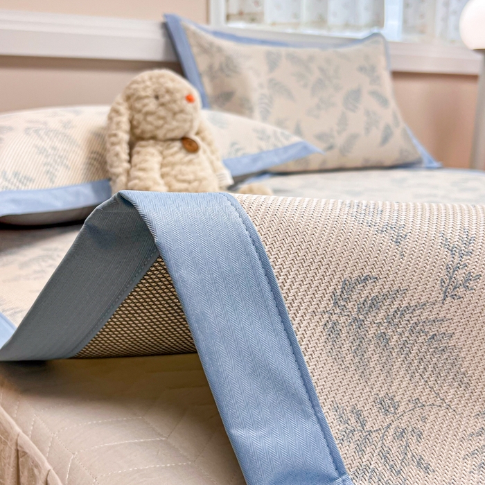 91家纺网 家纺一手货源 找家纺 慕尚家纺 2025新款数码印花床席床笠款冰藤席 床席款-土豆叶