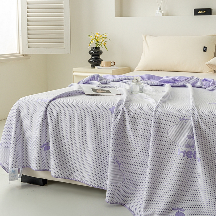 91家纺网 家纺一手货源 找家纺 梦尚舒 2025新款直播热款凉感针织提花盖毯子夏被贝壳边空调被 卡皮巴拉-紫
