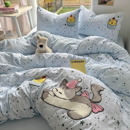 耀达家居 2025新款A类水洗棉毛巾绣四件套 星空奶油猫