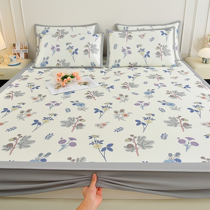 简一 2025新款A类碳光印花数码冰丝凉席系列-床笠款 花开半夏