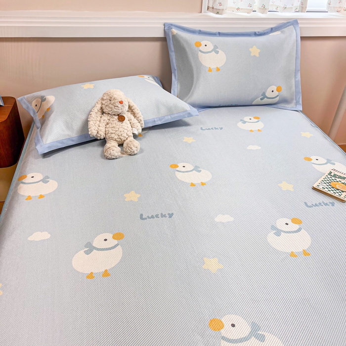 91家纺网 家纺一手货源 找家纺 慕尚家纺 2025新款数码印花床席床笠款冰藤席 床笠款-柯尔鸭