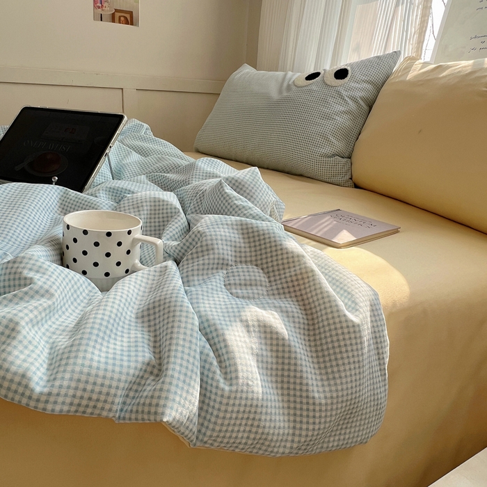 91家纺网 家纺一手货源 找家纺 慕尚家纺 2025新款大眼萌仔夏被 大眼萌 蓝格黄