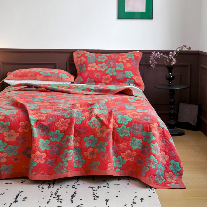 91家纺网 家纺一手货源 找家纺 棠薇家纺 2025新款60S新疆长绒棉细纱毛巾被盖毯大床盖 花海