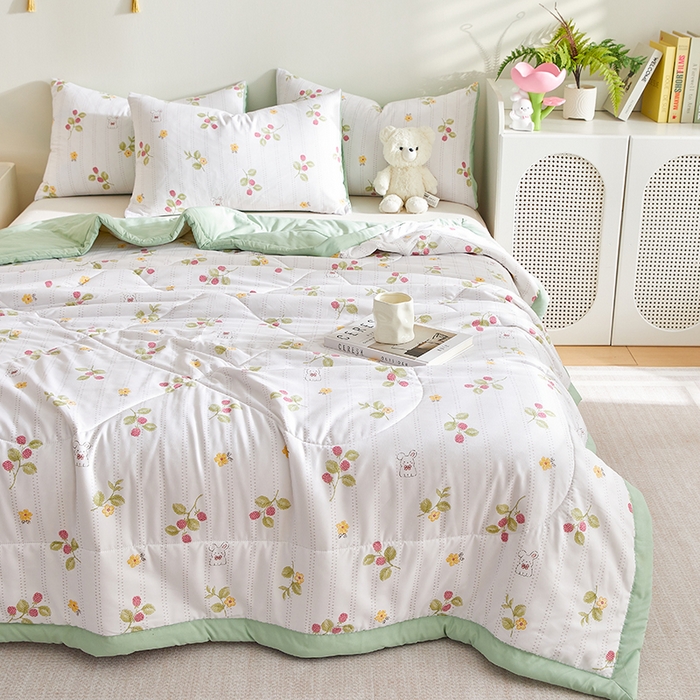 91家纺网 家纺一手货源 找家纺 海洋家纺 2025款水洗棉纯棉花夏凉被全棉花印花夏被空调被薄被子 盛夏果实