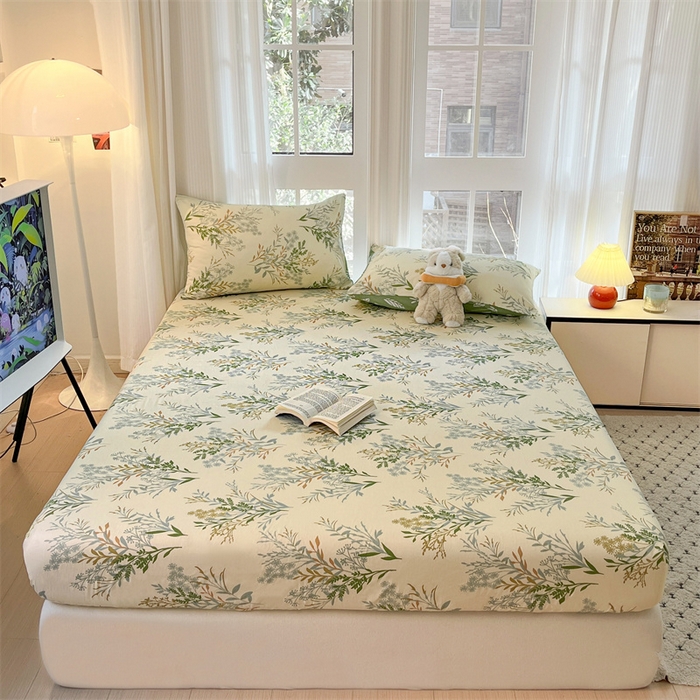 91家纺网 家纺一手货源 找家纺 宝士康家纺 2025新款10A抗菌全棉印花床笠 仙草