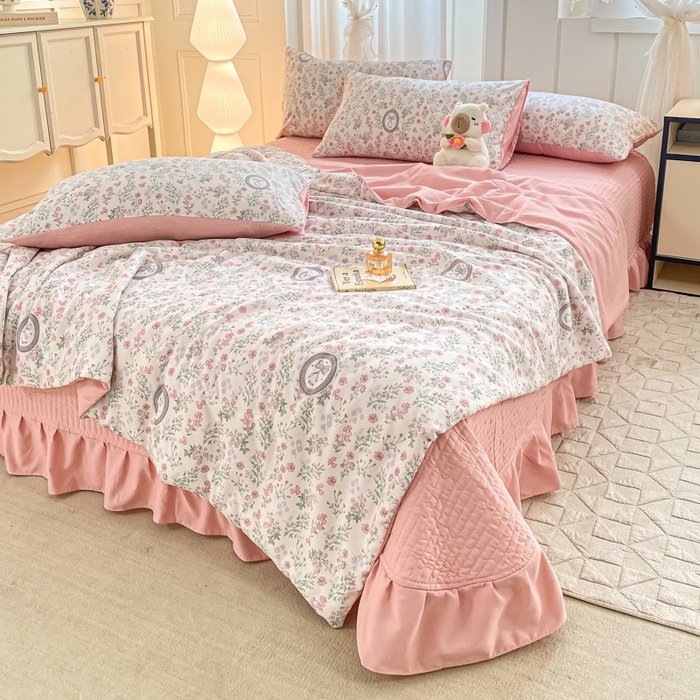 91家纺网 家纺一手货源 找家纺 2025新款针织双层纱夏被床盖四件套单夏被单床盖单品 秘境