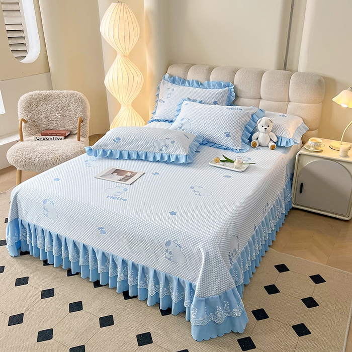91家纺网 家纺一手货源 找家纺 2025新款A类冰豆豆提花凉席床盖 床盖款-卡皮巴拉-雾蓝