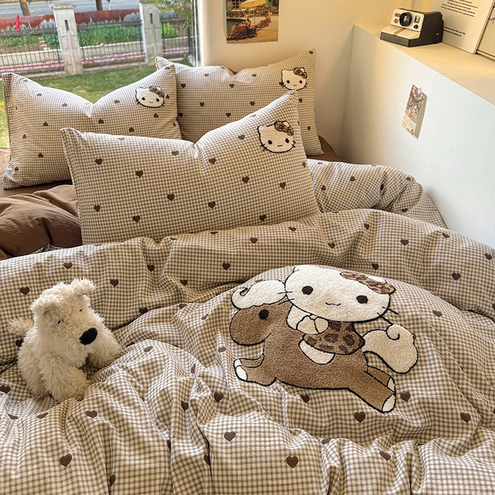 91家纺网 家纺一手货源 找家纺 耀达家居 2025新款A类水洗棉毛巾绣四件套 美拉德凯蒂