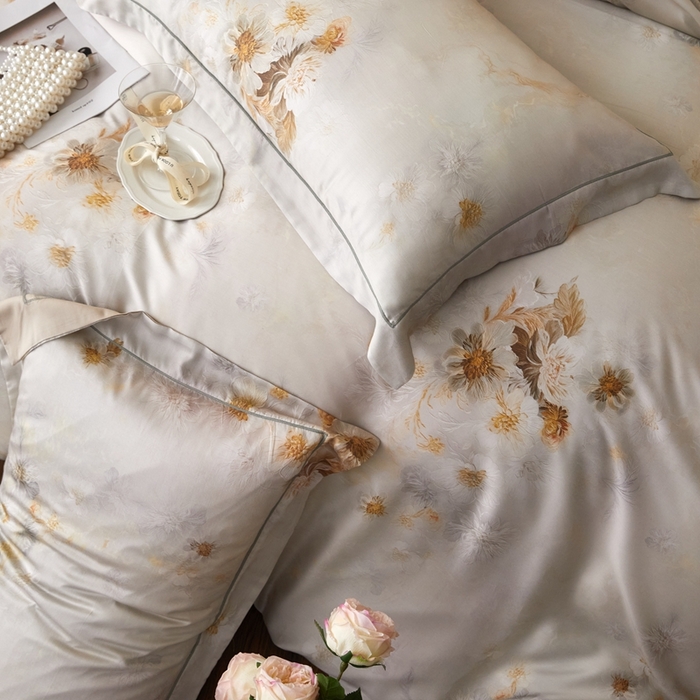 91家纺网 家纺一手货源 找家纺 金奇达家纺 2025新款竹玉清丝四件套-雅韵【标准号全网控价（折后券后）不低于元228元】 浅调暖情-杏色