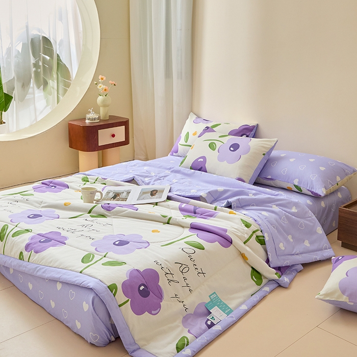 91家纺网 家纺一手货源 找家纺 宝士康家纺 2025新款10A抗菌全棉夏被四件套（床笠款） 幽梦紫曦