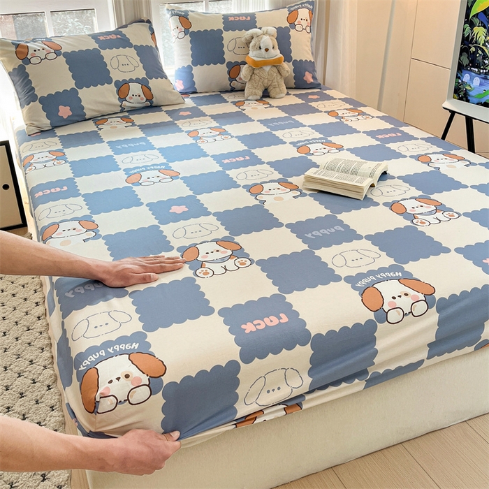 91家纺网 家纺一手货源 找家纺 宝士康家纺 2025新款10A抗菌全棉印花床笠 嗨皮狗