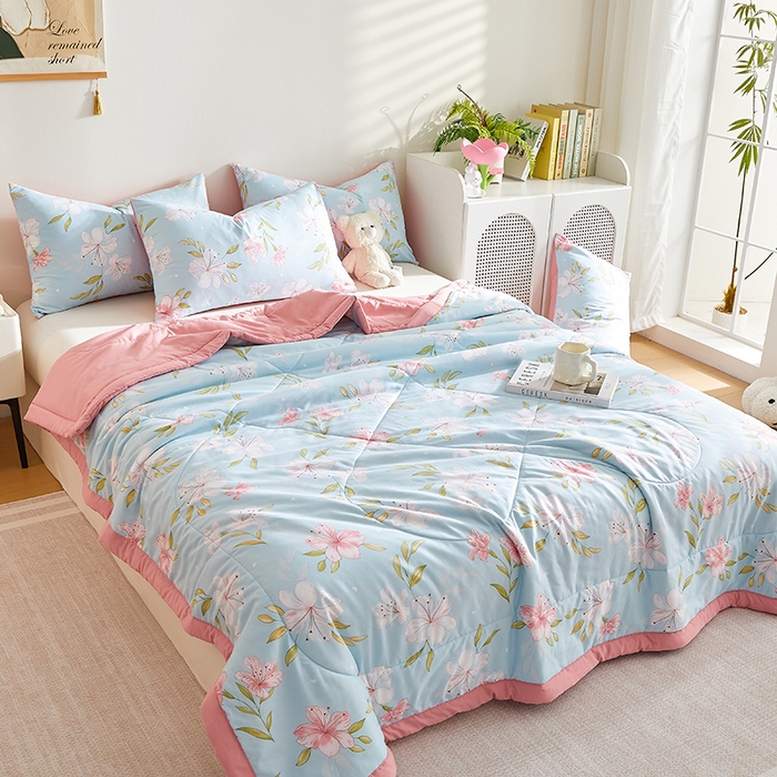 91家纺网 家纺一手货源 找家纺 海洋家纺 2025款水洗棉纯棉花夏凉被全棉花印花夏被空调被薄被子 铭香兰