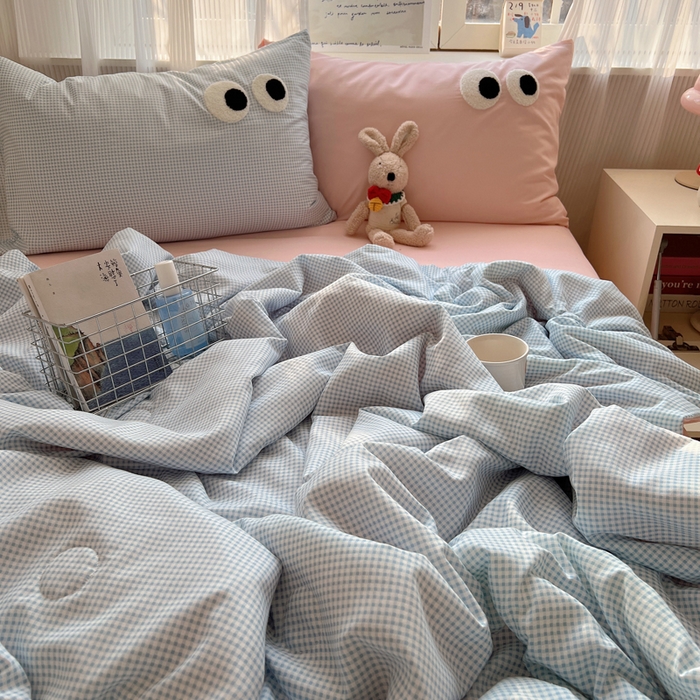 91家纺网 家纺一手货源 找家纺 慕尚家纺 2025新款大眼萌仔夏被 大眼萌 蓝格粉