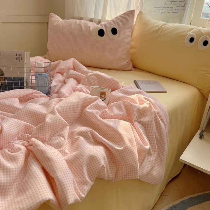 91家纺网 家纺一手货源 找家纺 慕尚家纺 2025新款大眼萌仔夏被 大眼萌 粉格黄