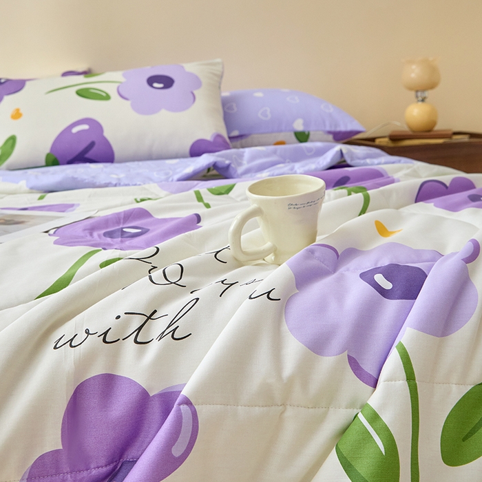 91家纺网 家纺一手货源 找家纺 宝士康家纺 2025新款10A抗菌全棉夏被四件套（床单款） 幽梦紫曦