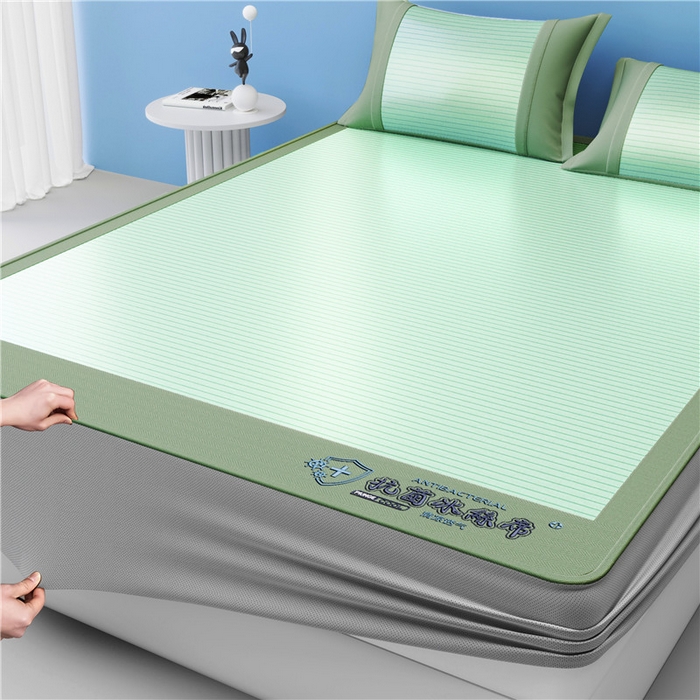 91家纺网 家纺一手货源 找家纺 2025新款清凉舒适负离子抗菌冰丝席凉席席子 抗菌绿色